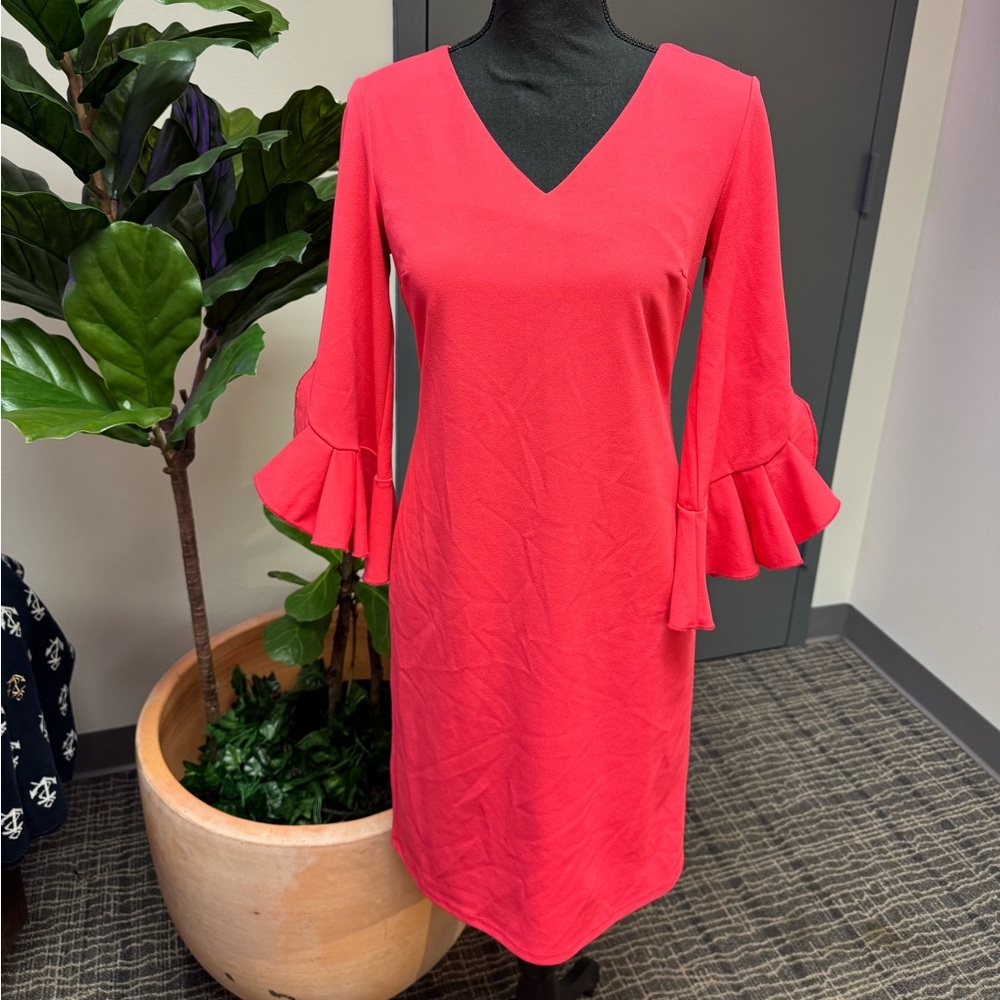 Elegant Hot Pink V-Neck Dress